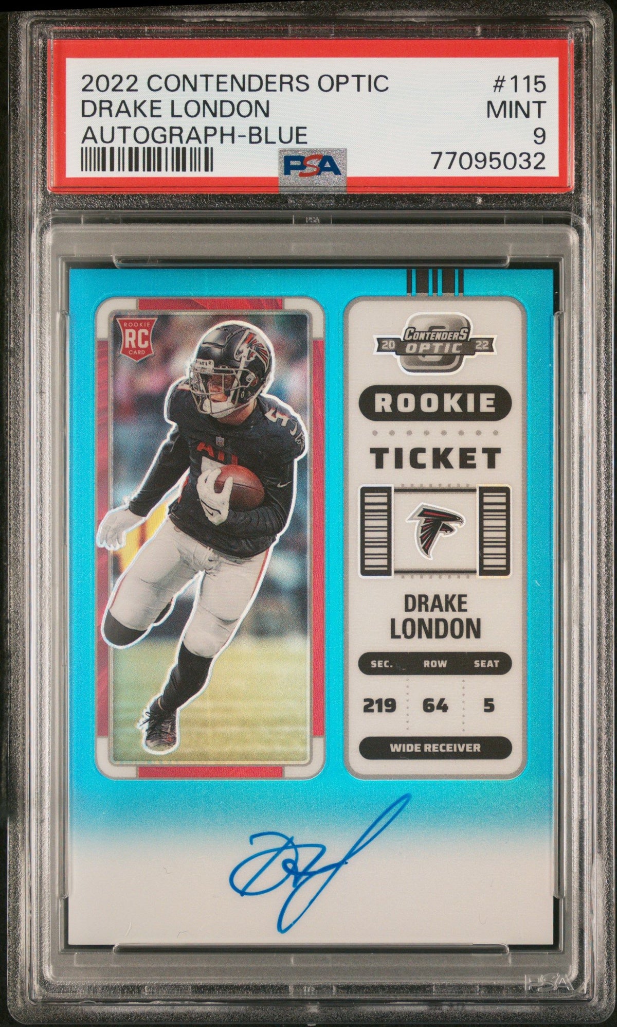 2022 Panini Contenders Optic Drake London Autograph-Blue PSA 9