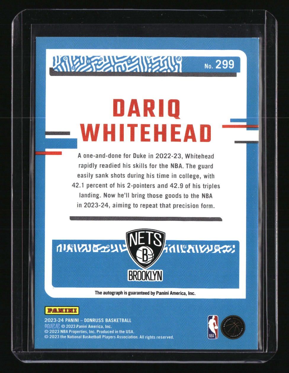 2023-24 Donruss Dariq Whitehead Rated Rookies Signatures Choice