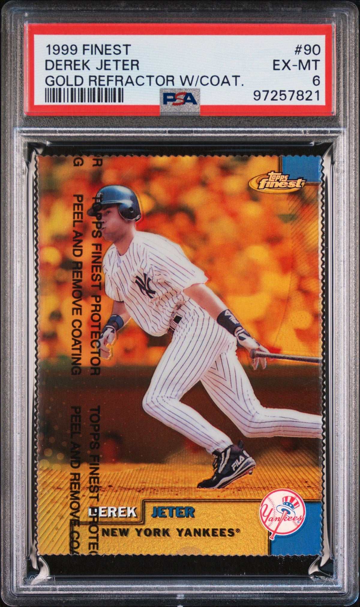 1999 Finest Derek Jeter Gold Refractor W/Coat. PSA 6