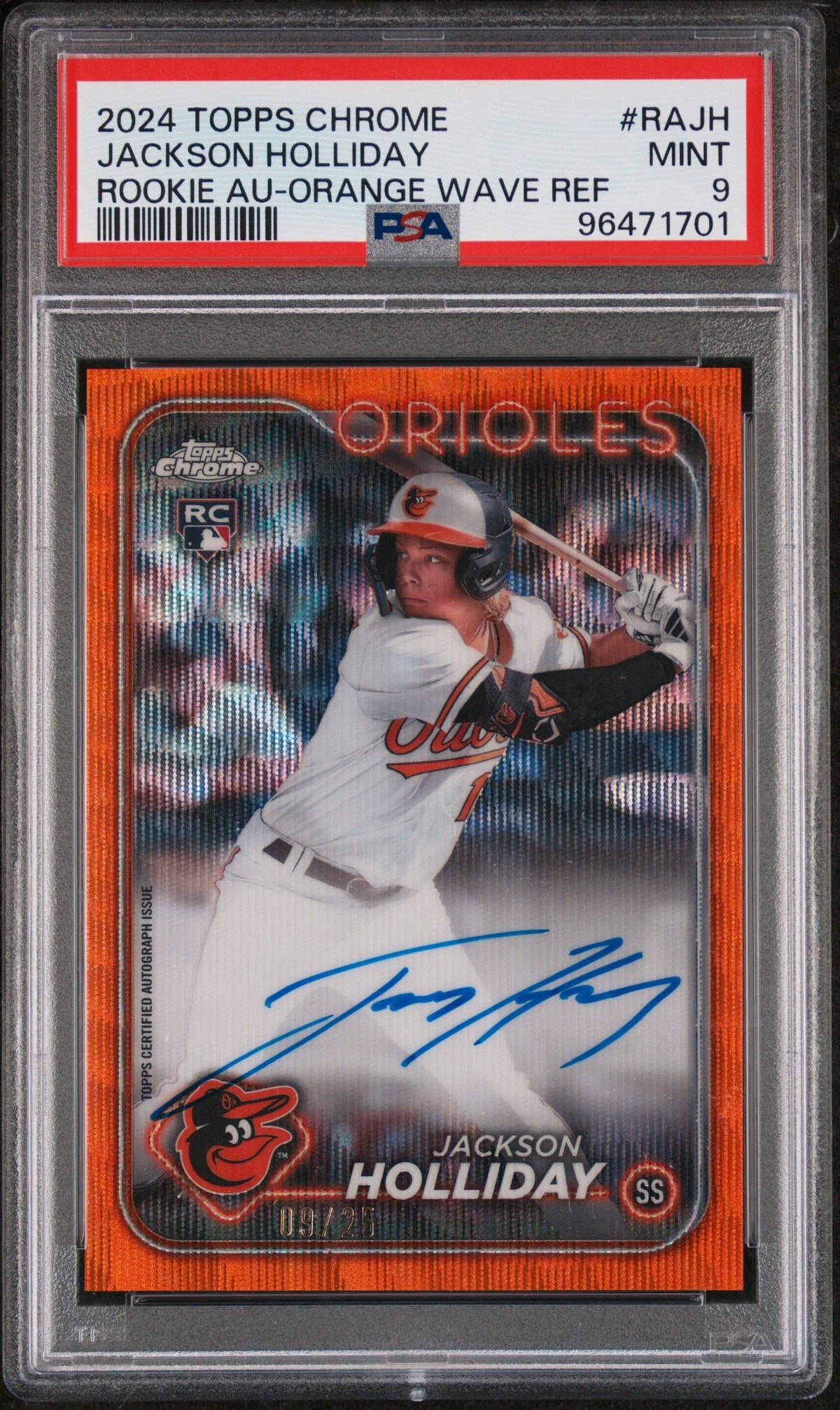 2024 Topps Chrome Jackson Holliday Rookie Auto Orange Wave /25 PSA 9