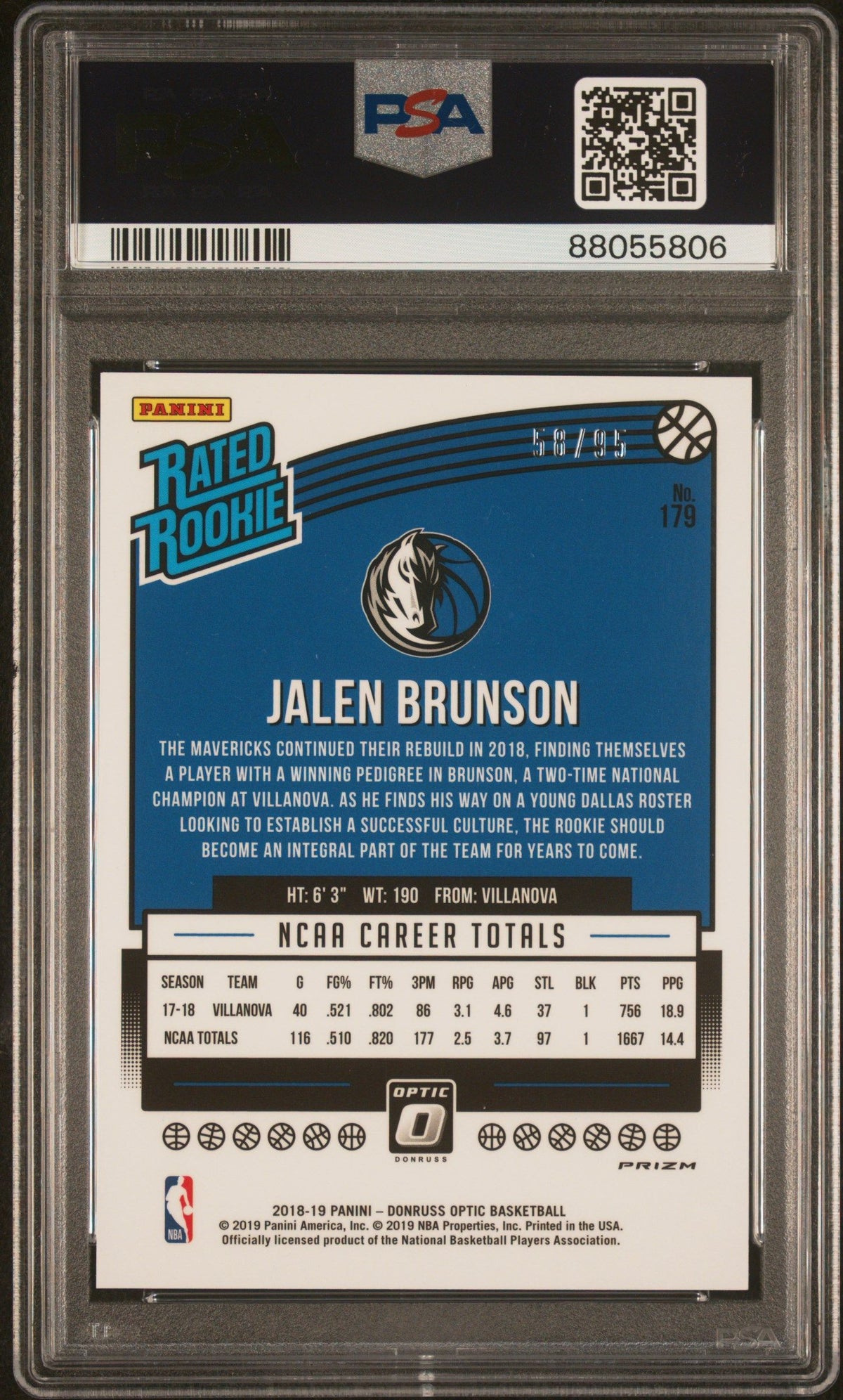 2018 Panini Donruss Optic Jalen Brunson Fast Break-Purple PSA 9