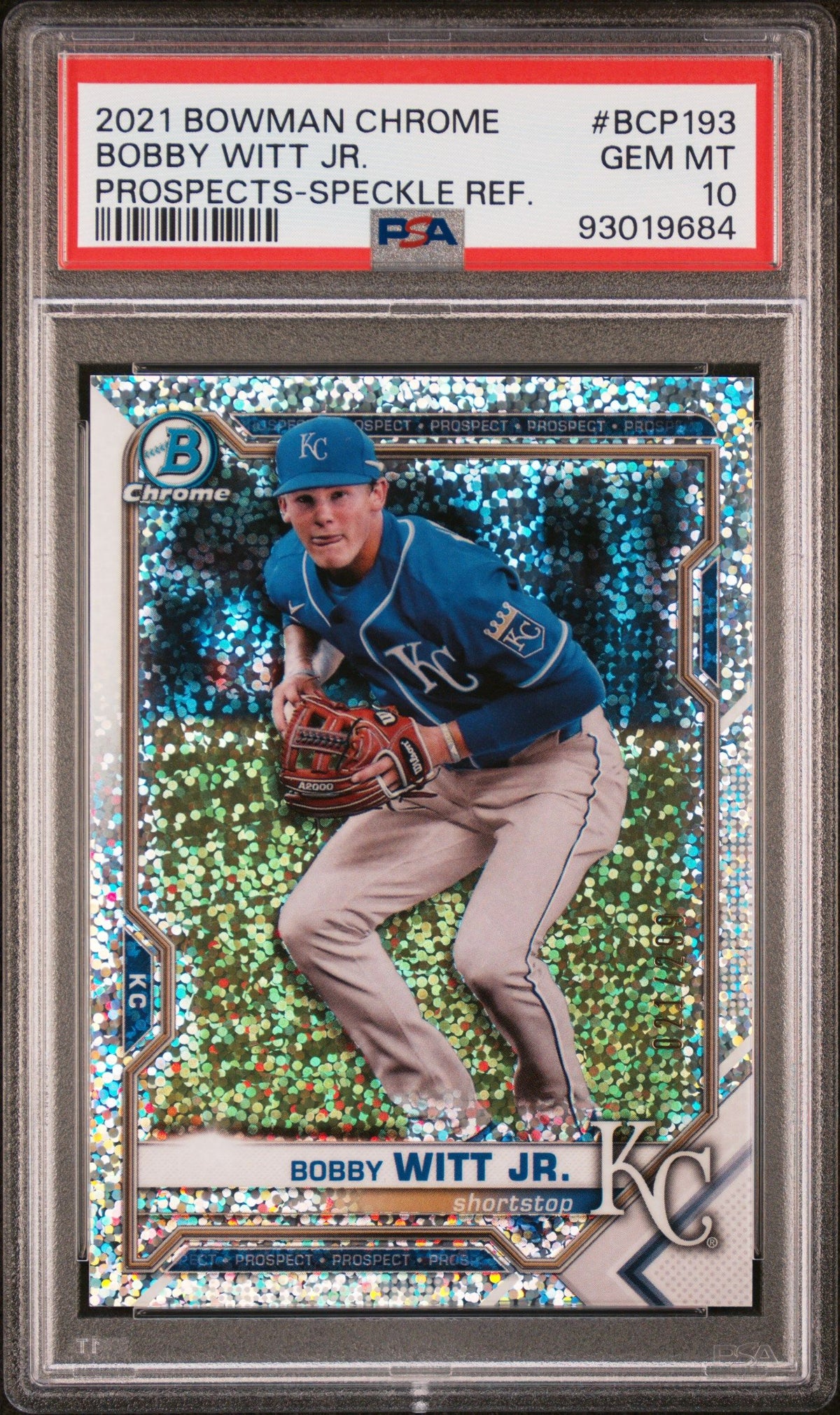 2021 Bowman Chrome #BCP193 Bobby Witt Jr. Prospects-Speckle Ref. PSA 10