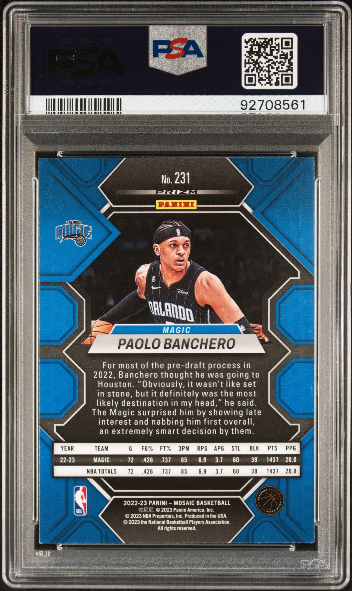 2022 Panini Mosaic #231 Paolo Banchero Genesis PSA 10