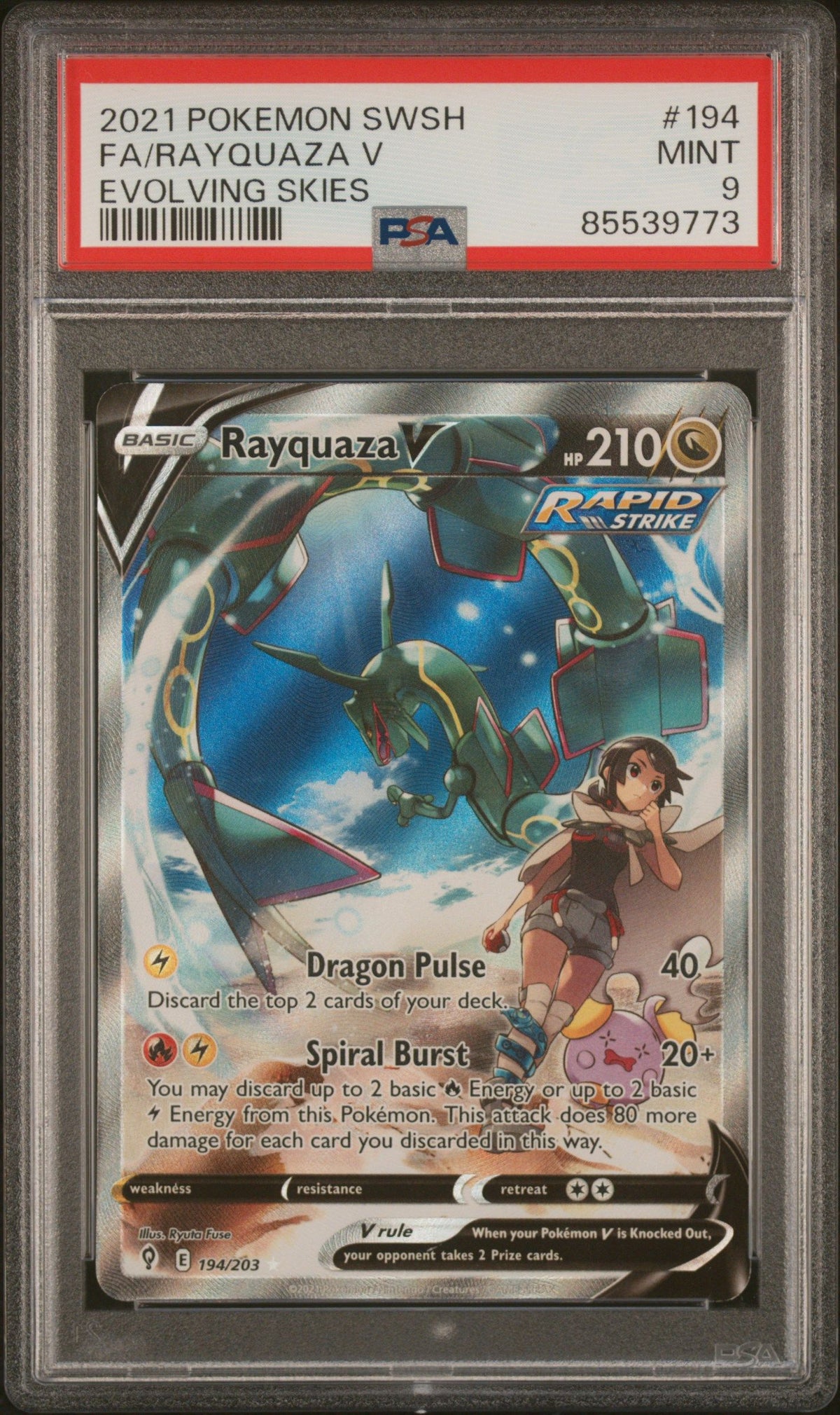 2021 Pokemon Sword &amp; Shield Evolving Skies Fa/Rayquaza V Evolving Skies PSA 9