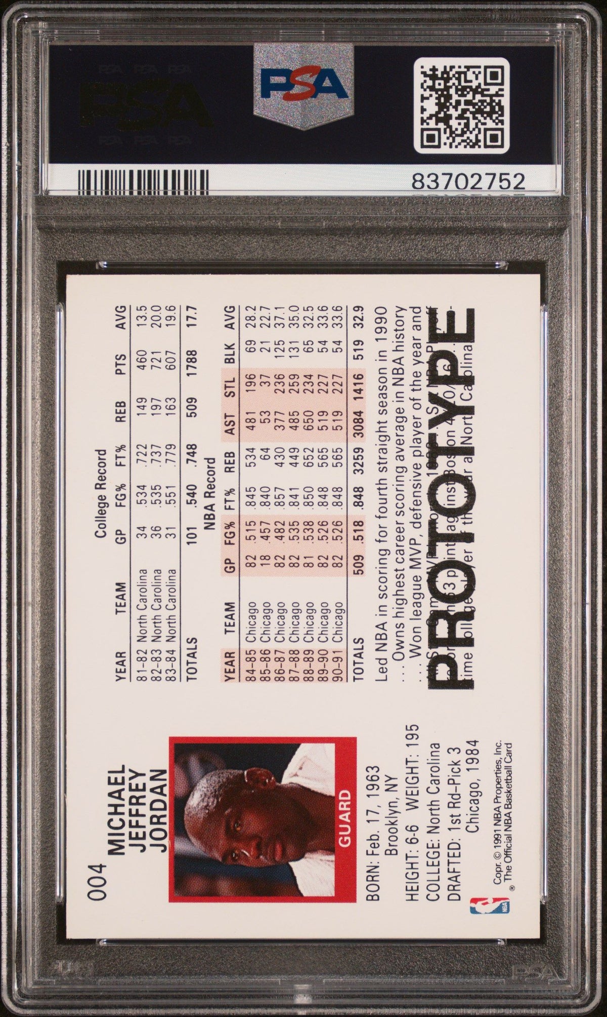 1991 Hoops Prototypes 00 #004 Michael Jordan PSA 9