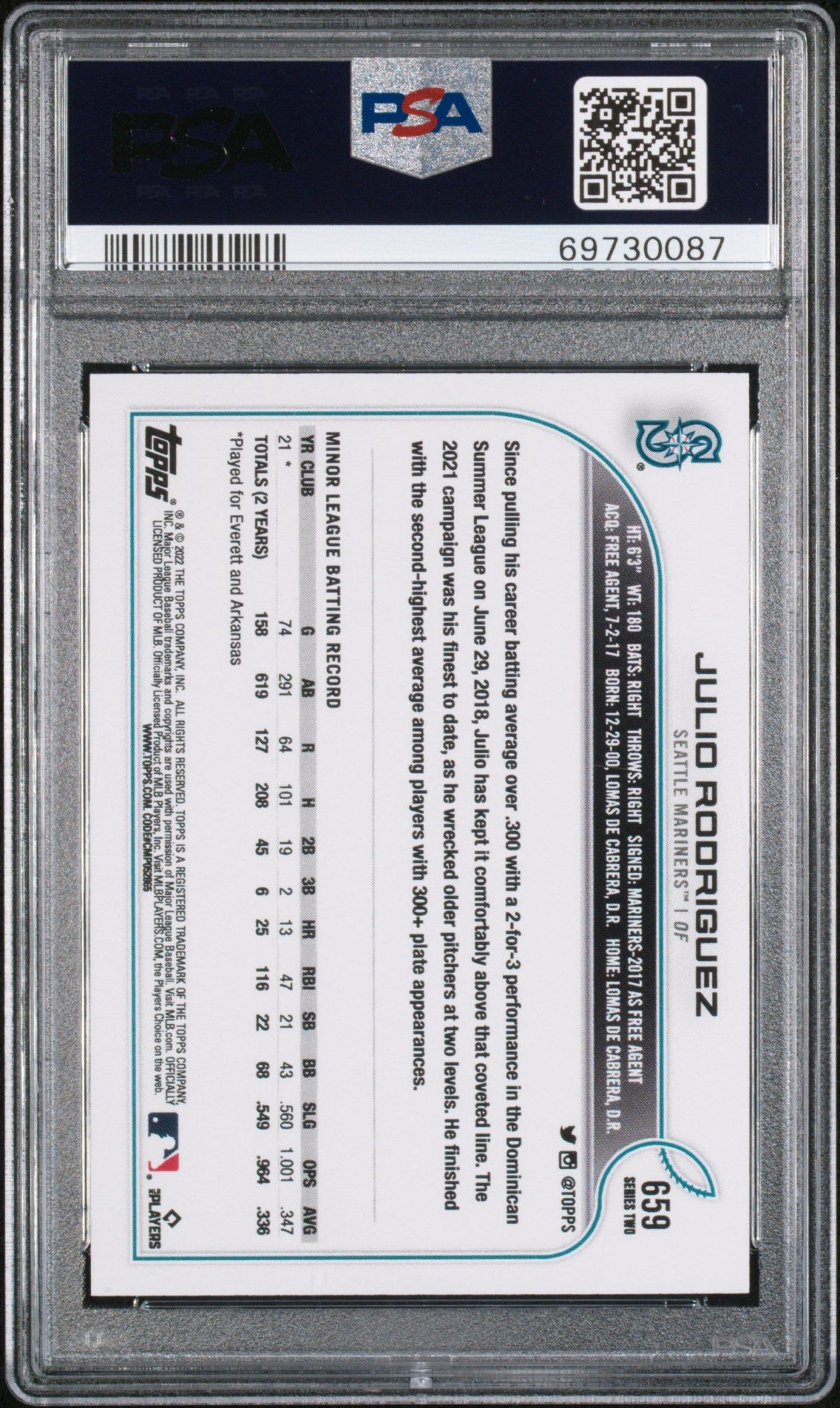 2022 Topps #659 Julio Rodriguez Sp PSA 10