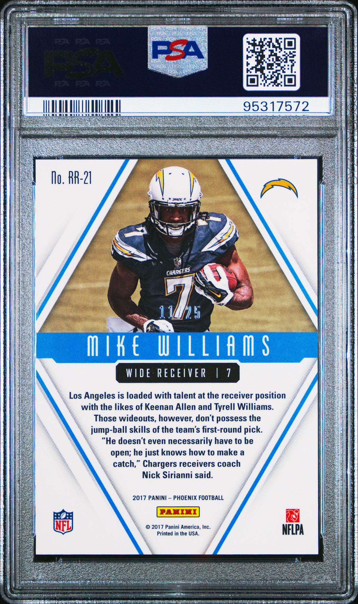 2017 Panini Phoenix Rookie Rising Mike Williams Rookie Rising-Yellow PSA 10