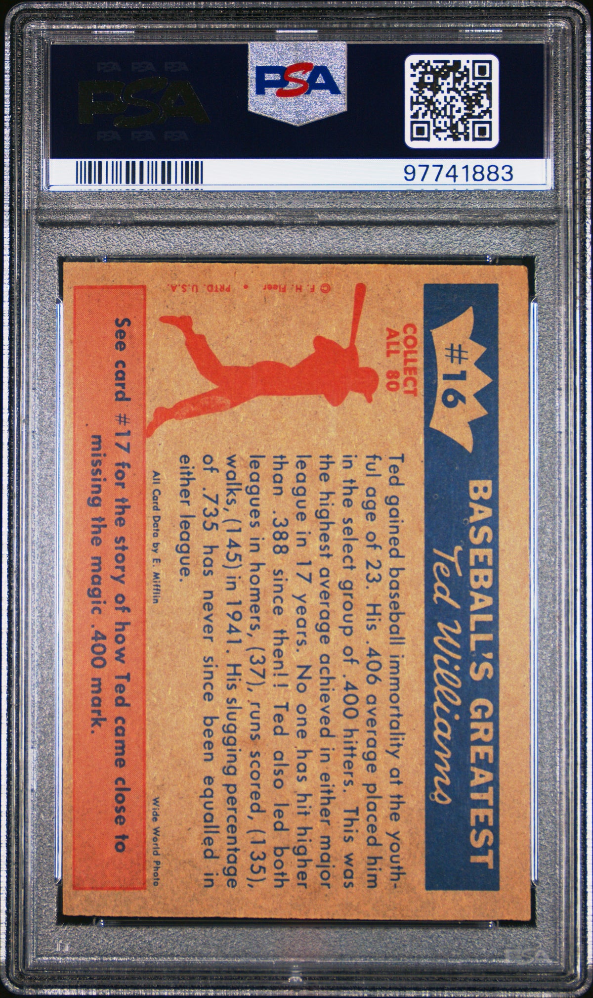 1959 Fleer Ted Williams 1941-Williams&#39; Greatest Year PSA 6