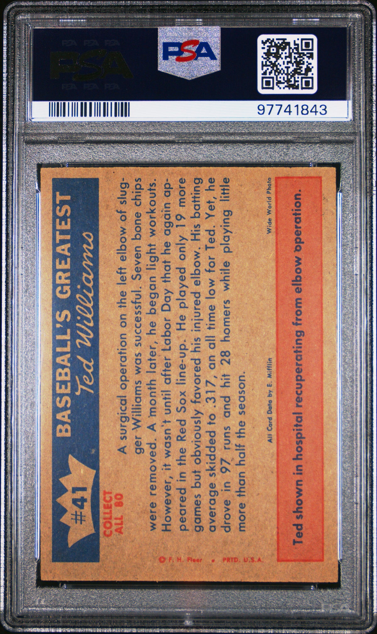 1959 Fleer Ted Williams 1950-Ted Recovers PSA 8