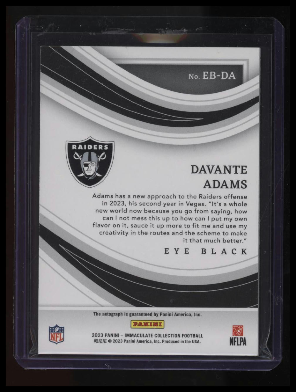 2023 Panini Immaculate Collection Davante Adams Immaculate Eye Black #/42