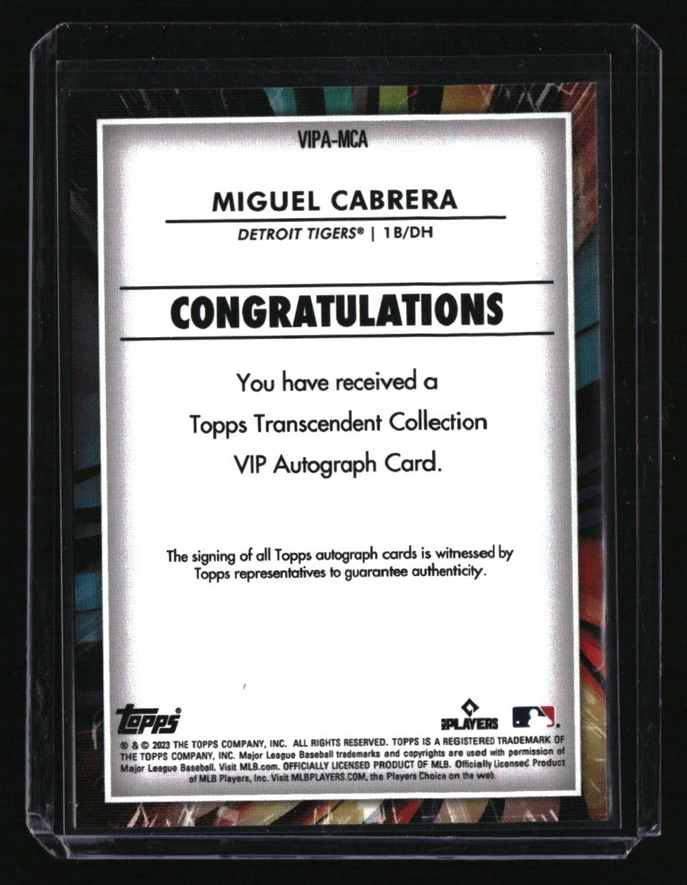 2023 Topps Transcendent Collection Miguel Cabrera VIP Autograph #/23