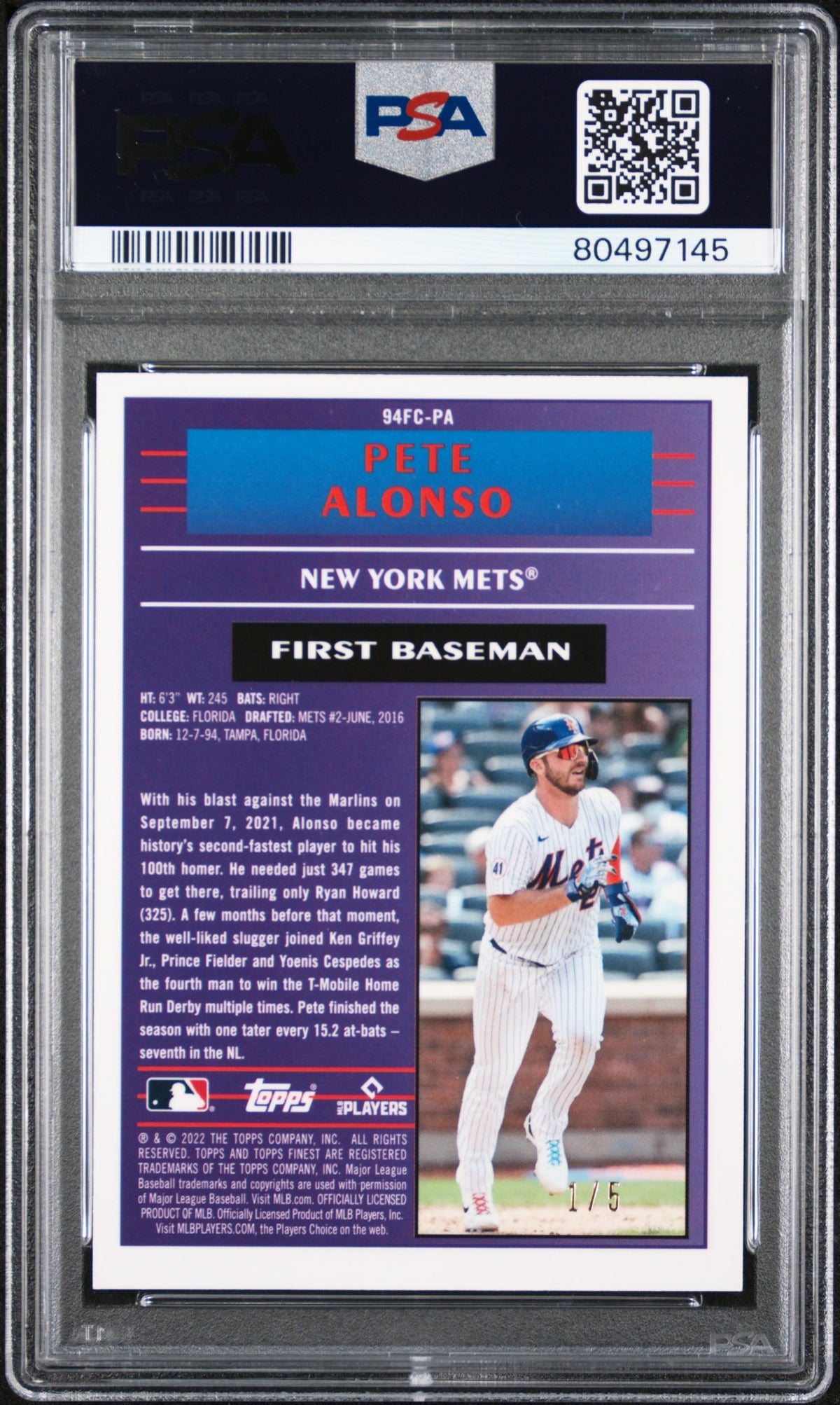 2022 Topps Finest 1994 Finest Cornerstones Pete Alonso Red Ref. PSA 10