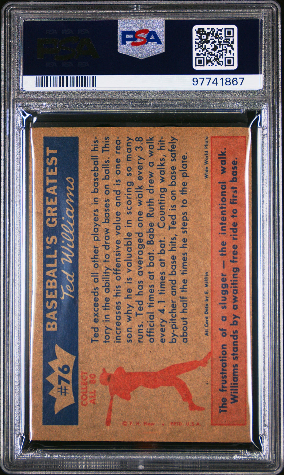 1959 Fleer Ted Williams Ted&#39;S Remarkable &quot;On Base&quot; Record PSA 6