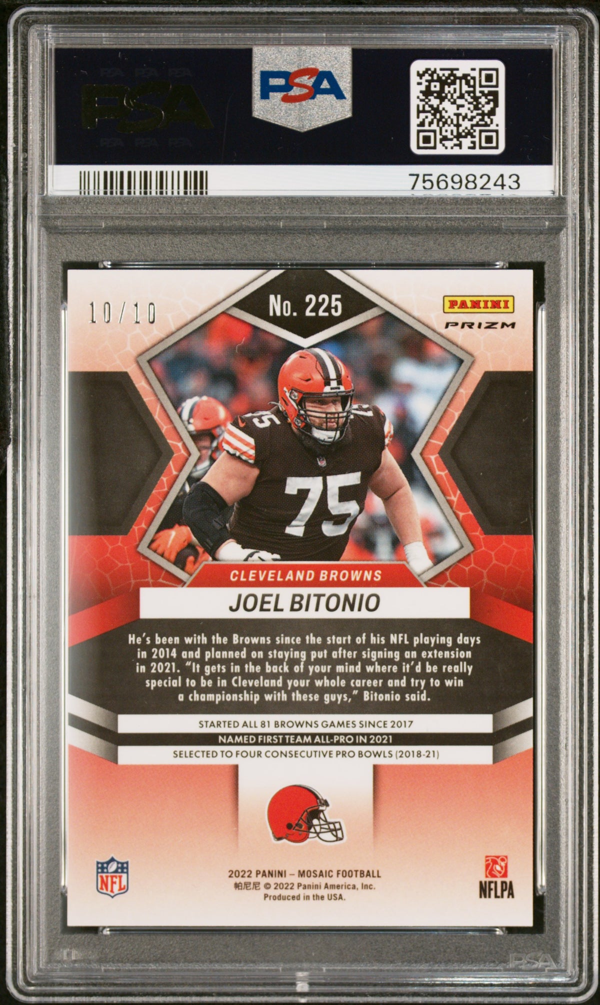 2022 Panini Mosaic #225 Joel Bitonio No Huddle Gold PSA 9