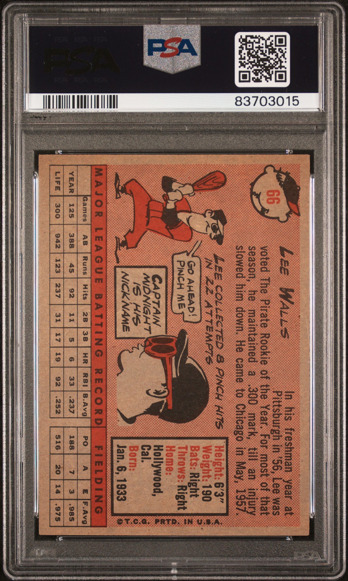 1958 Topps Lee Walls PSA 5