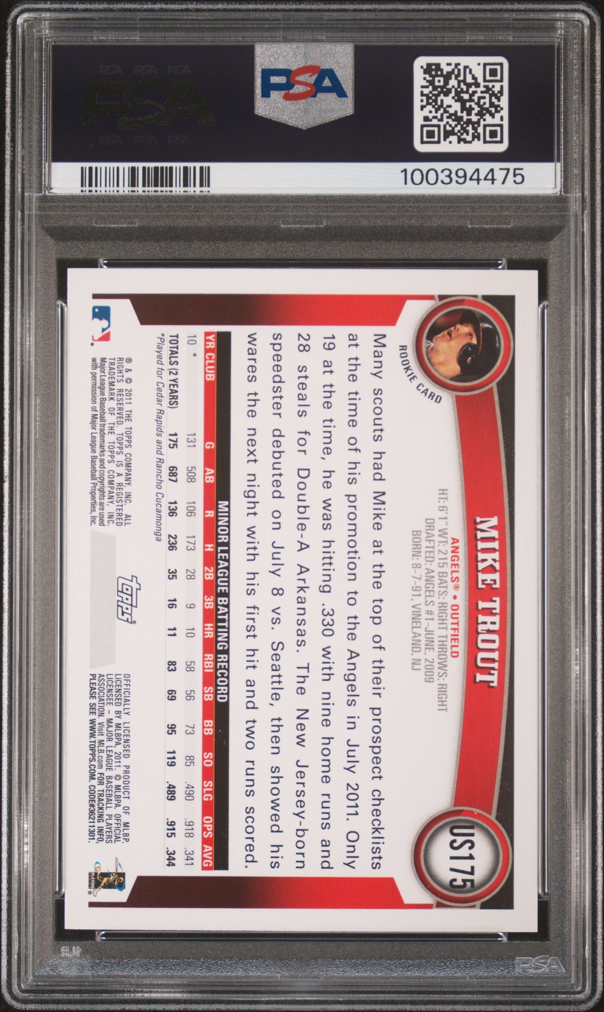 2011 Topps Update Mike Trout PSA 10