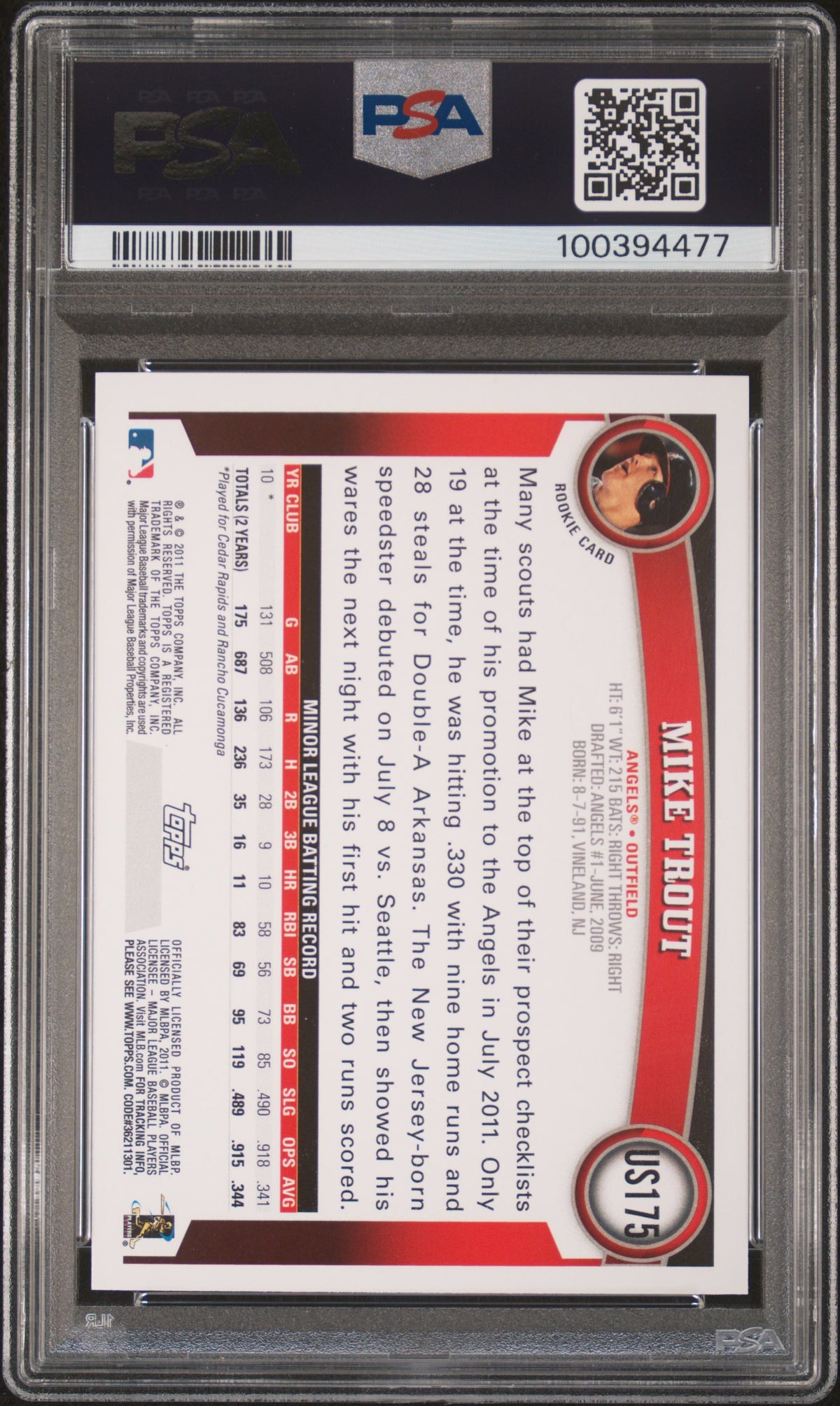 2011 Topps Update Mike Trout PSA 8