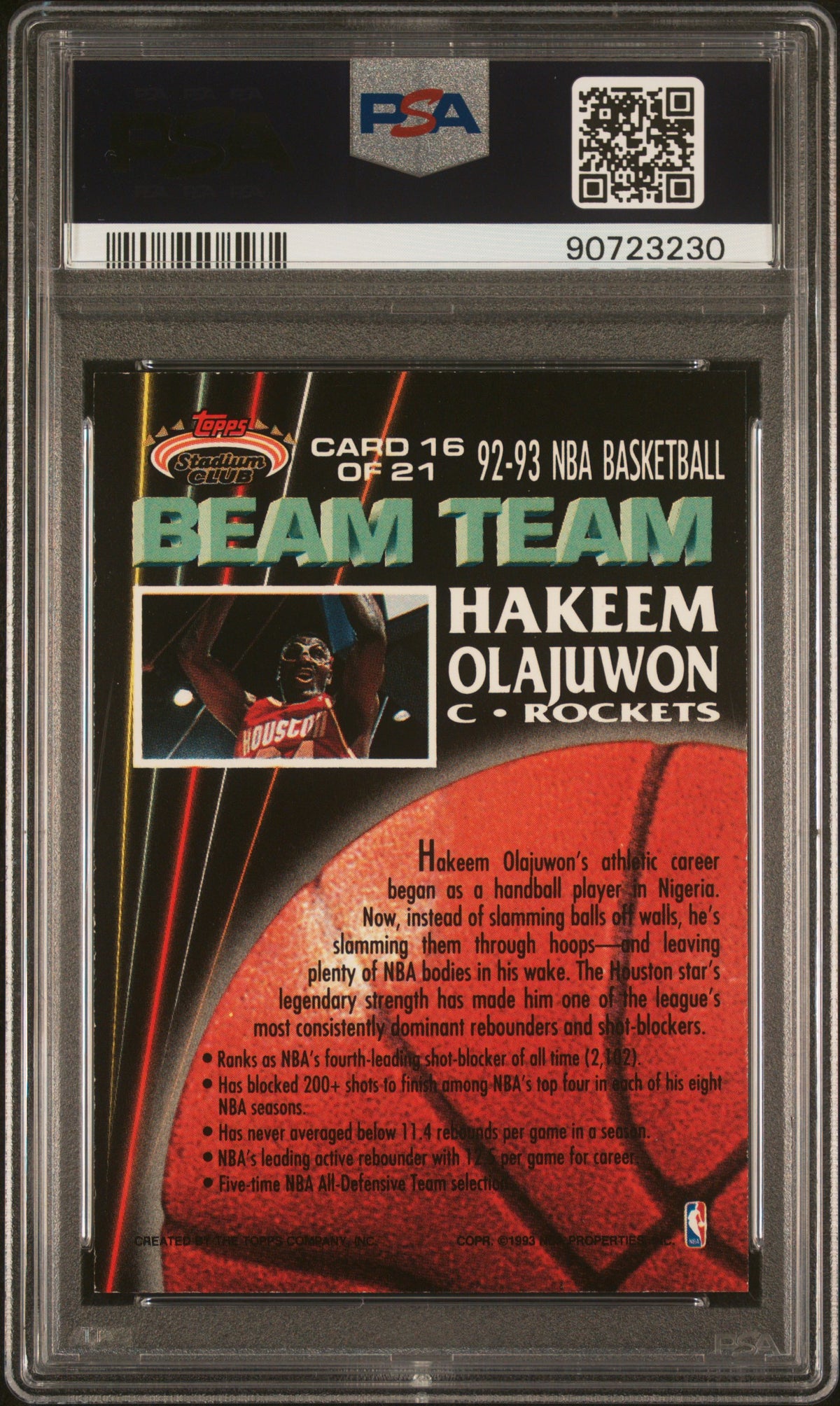 1992 Stadium Club Beam Team Hakeem Olajuwon Beam Team-Members Only PSA 7