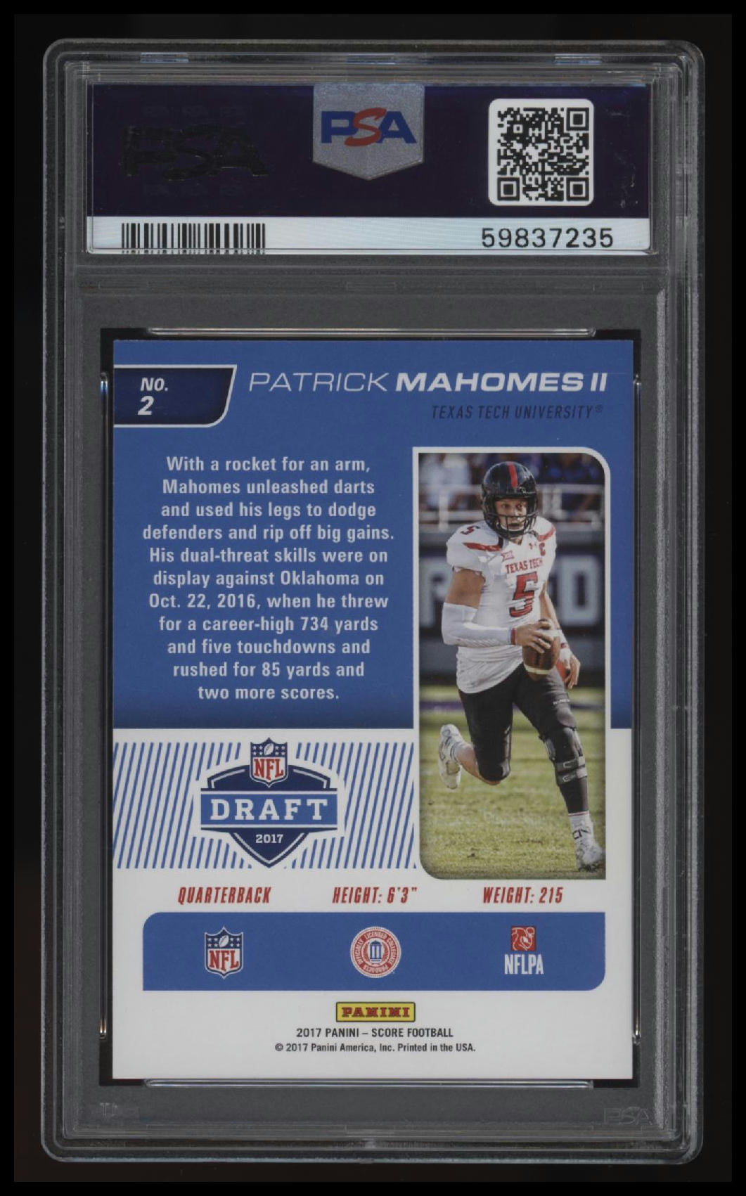 2017 Panini Score Nfl Draft Patrick Mahomes Ii Nfl Draft PSA 10