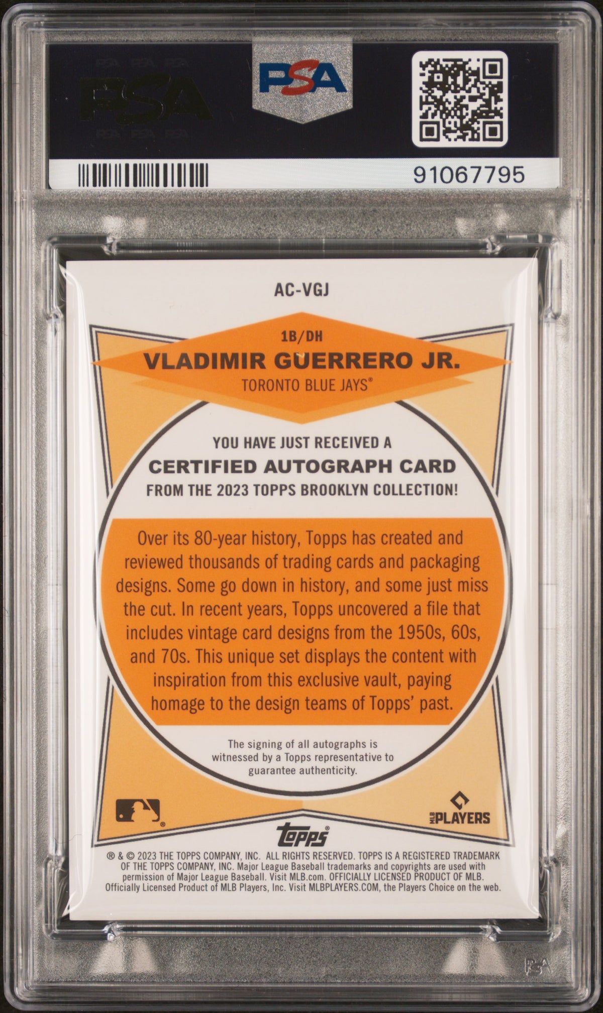 2023 Topps Brooklyn Collection Autograph Vladimir Guerrero Jr. PSA 9