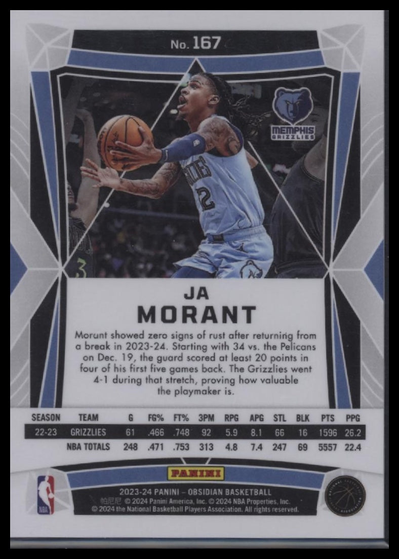 2023-24 Panini Obsidian Ja Morant Electric Etch Neon Flood