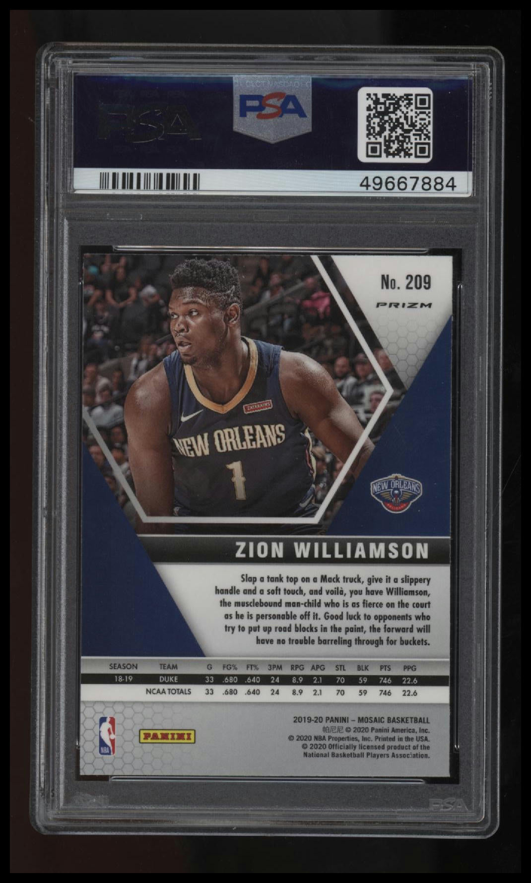 2019 Panini Mosaic Zion Williamson Red Green Choice PSA 10