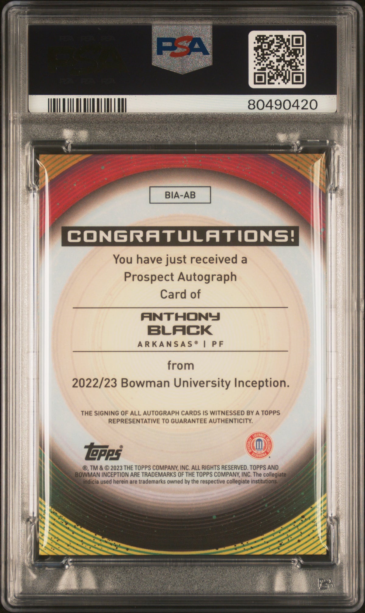 2022 Bowman University Inception #AB Anthony Black Autograph-Fuchsia Foil PSA 10