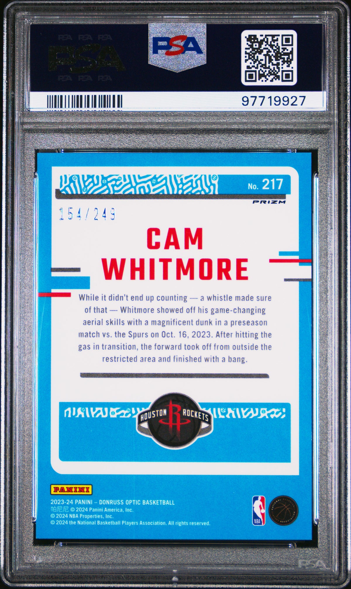 2023 Panini Donruss Optic Cam Whitmore Blue Seismic PSA 10