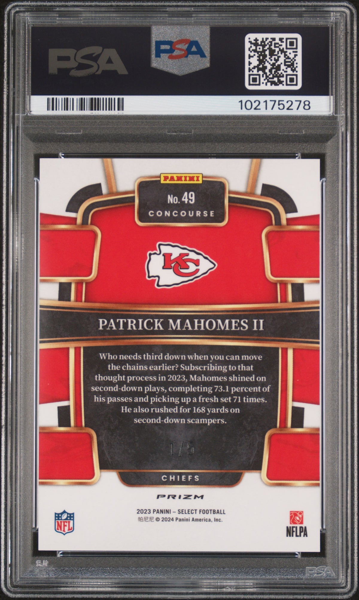 2023 Panini Select Patrick Mahomes Ii Green Prizm PSA 10