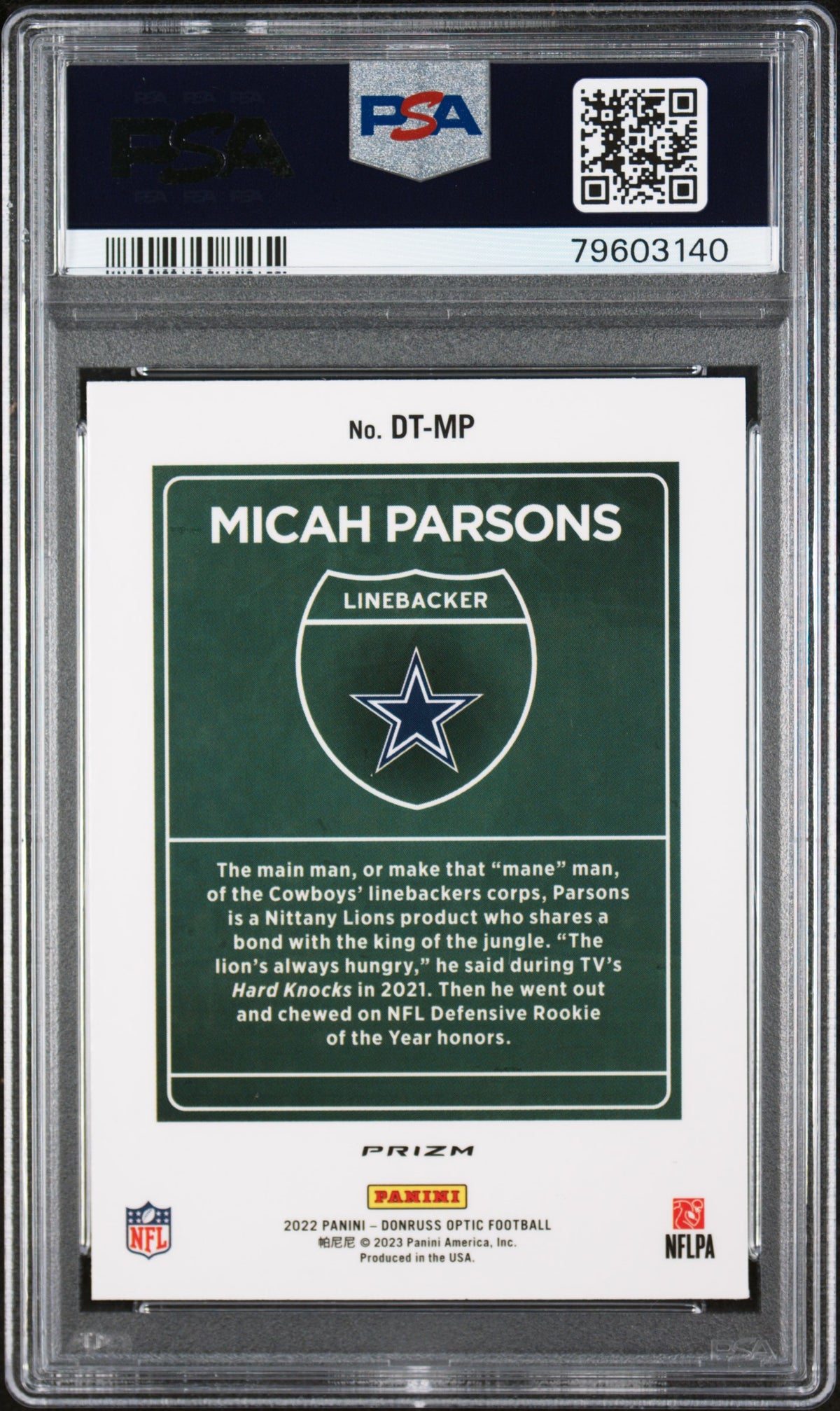 2022 Panini Donruss Optic Downtown Micah Parsons Downtown PSA 9