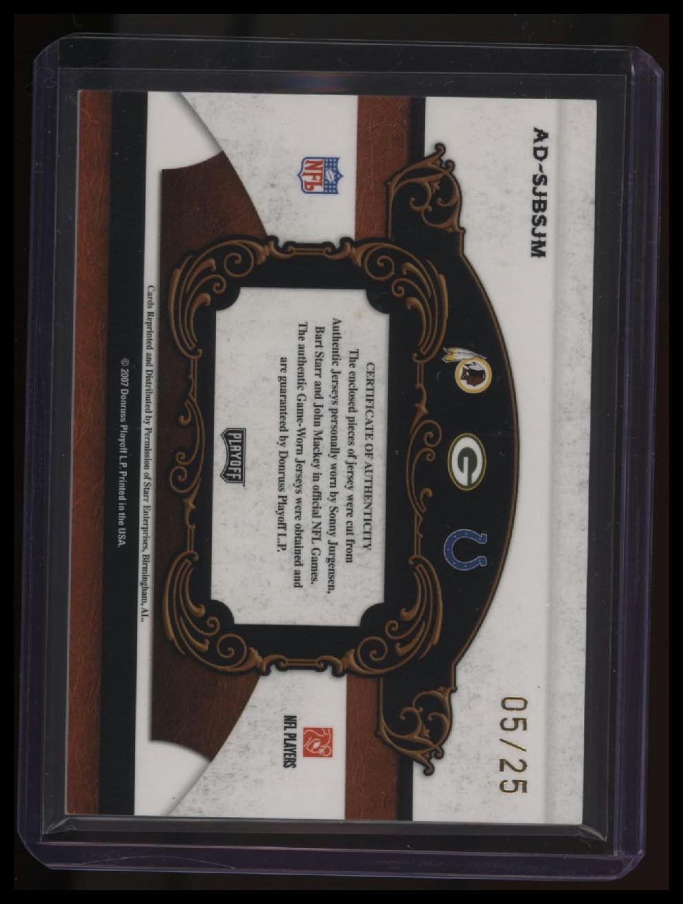 2007 Playoff National Treasures Jurgensen/Starr/Mackey Trios NFL #/25