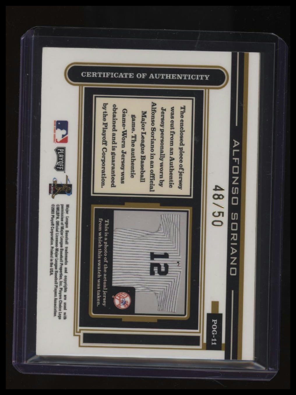 2003 Playoff Piece of the Game Alfonso Soriano Gold #/50