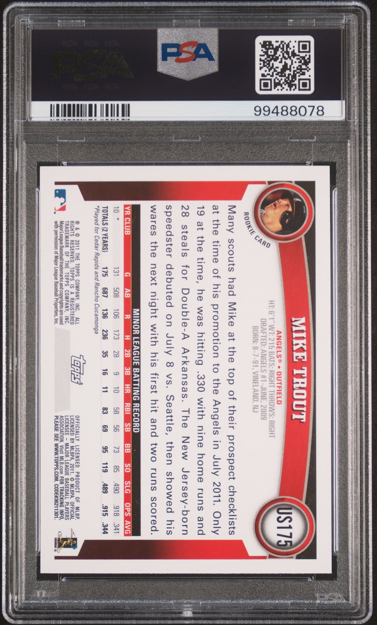 2011 Topps Update Mike Trout PSA 8 99488078