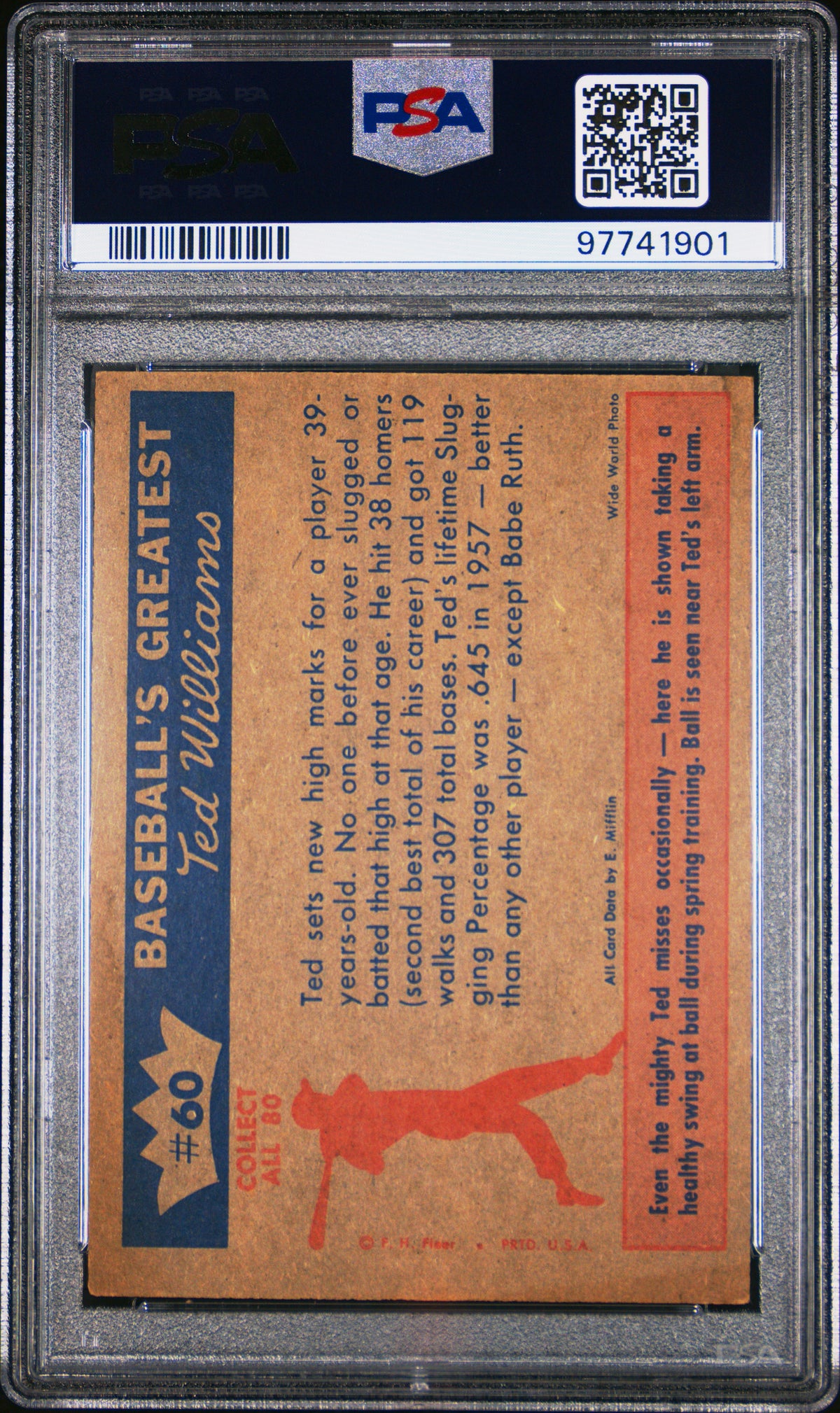 1959 Fleer Ted Williams 1957-More Records For Ted PSA 5