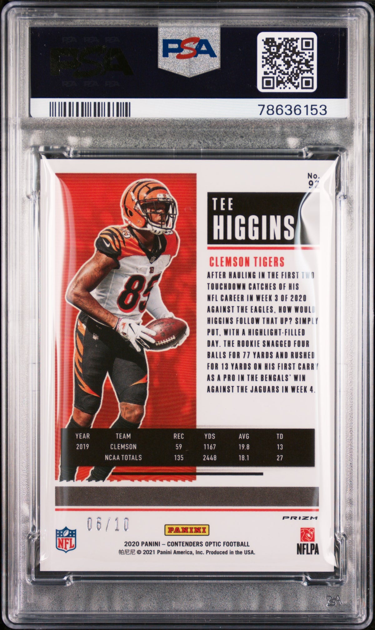 2020 Panini Contenders Optic Tee Higgins Gold PSA 9