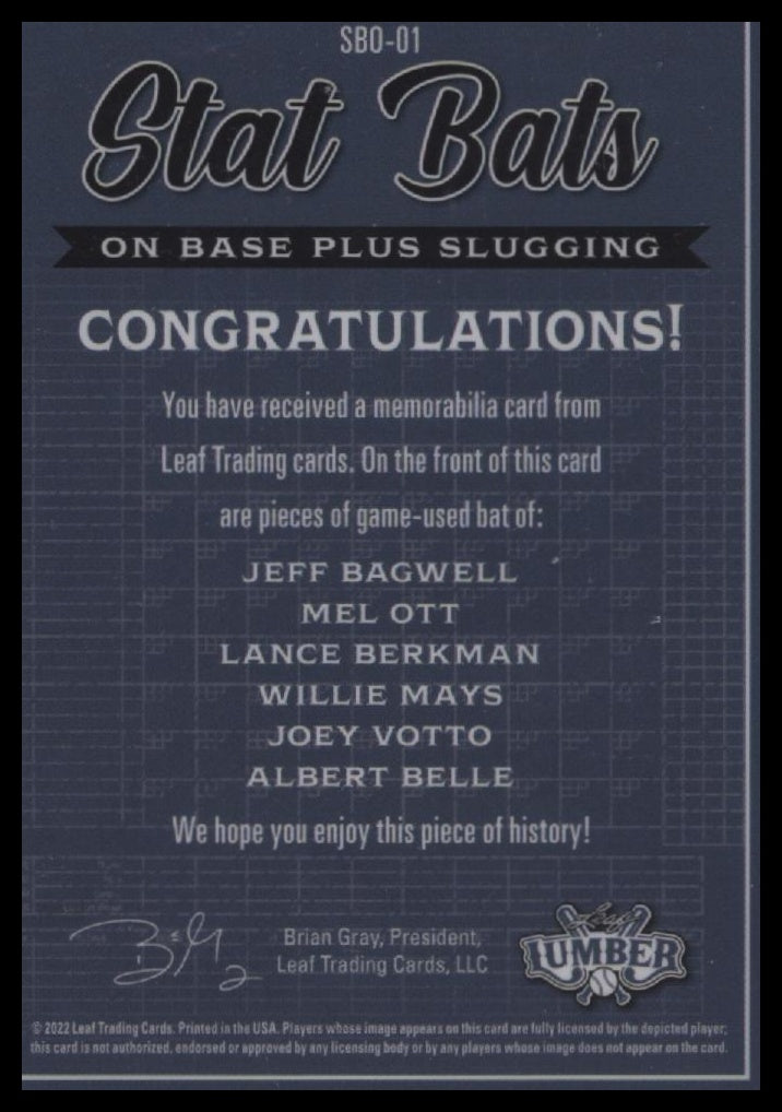 Leaf Lumber 2022 Bagwell/Ott/Berkman/Mays/Votto/Belle #/8