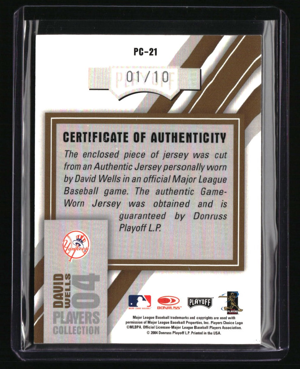 2004 Playoff Honors David Wells Players Collection Jersey Gold #/10