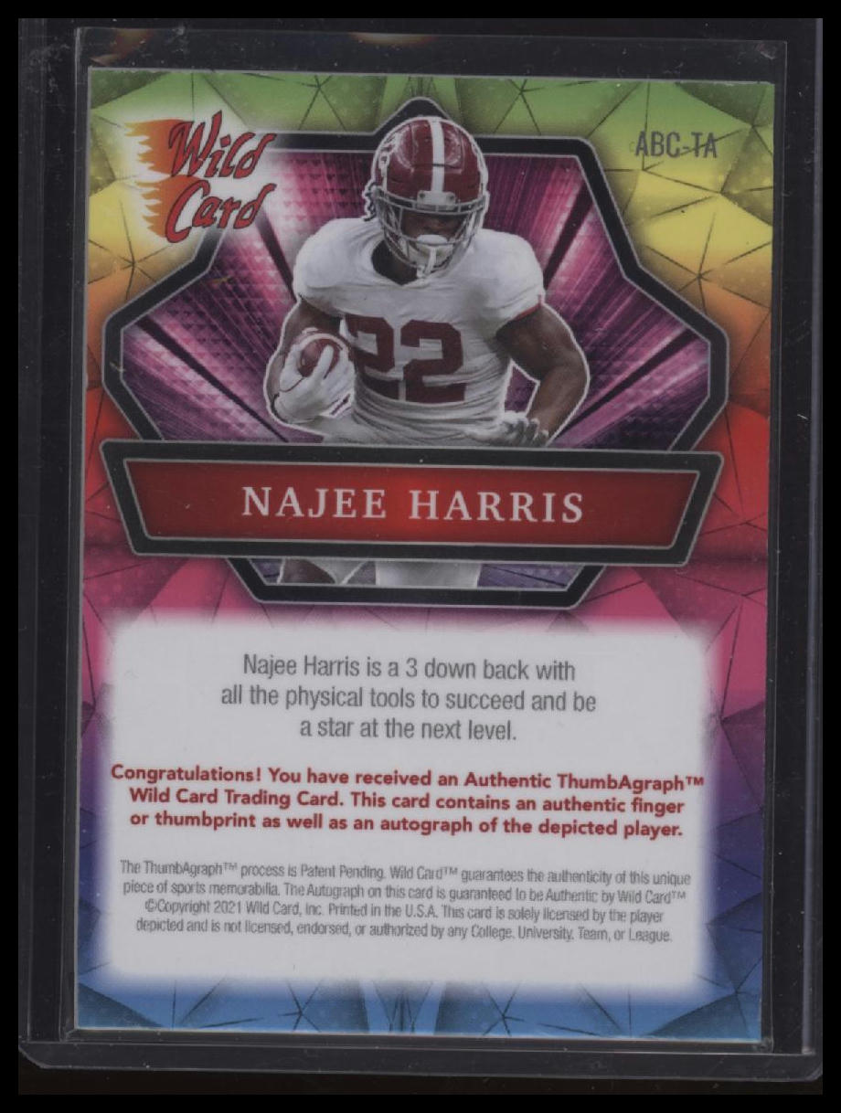 2021 Wild Card Alumination Najee Harris Thumbagraph Rainbow Holo-Lux #/3