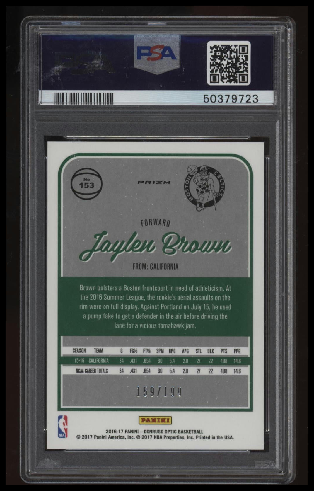 2016 Panini Donruss Optic Jaylen Brown Orange PSA 10