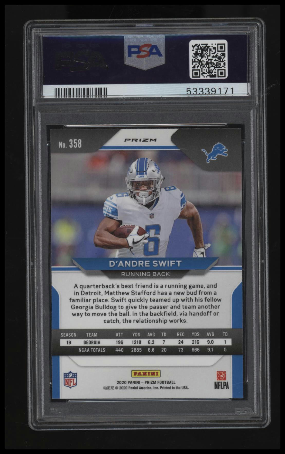 2020 Panini Prizm D&#39;Andre Swift Snakeskin Prizm PSA 9