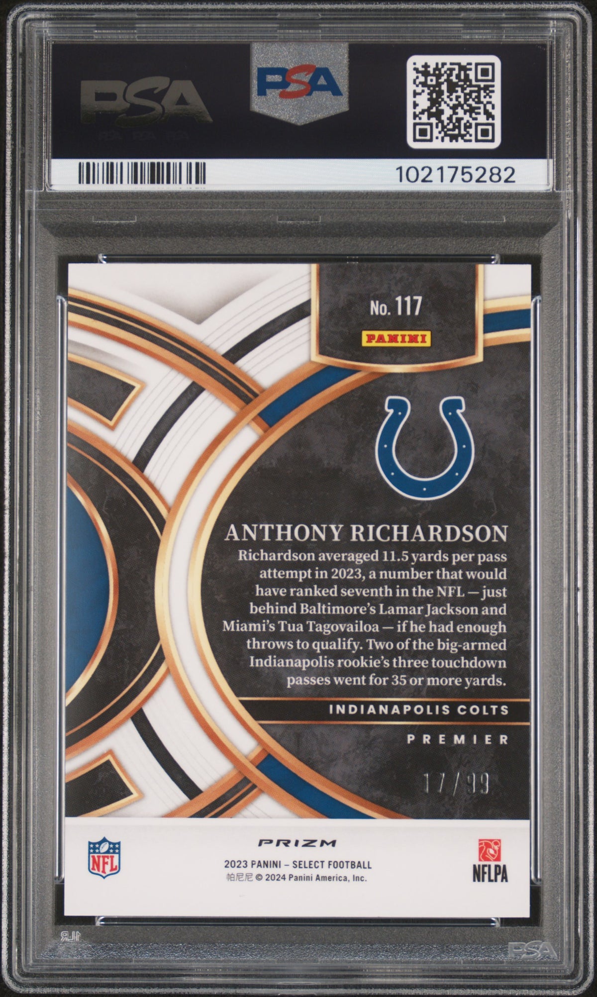 2023 Panini Select Anthony Richardson Light Blue Prizm PSA 8