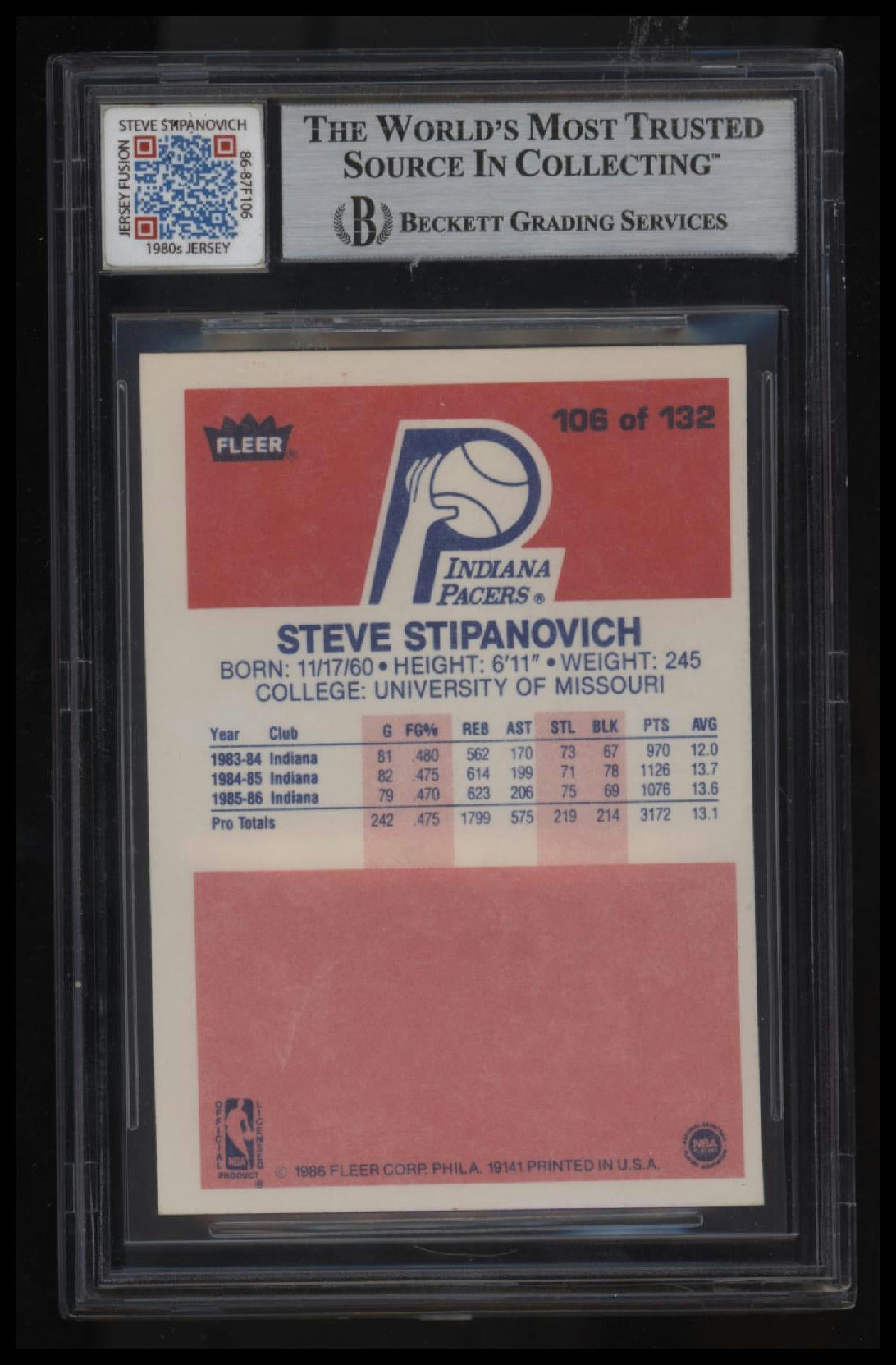 1986-87 Fleer Steve Stipanovich BGS Auto 9