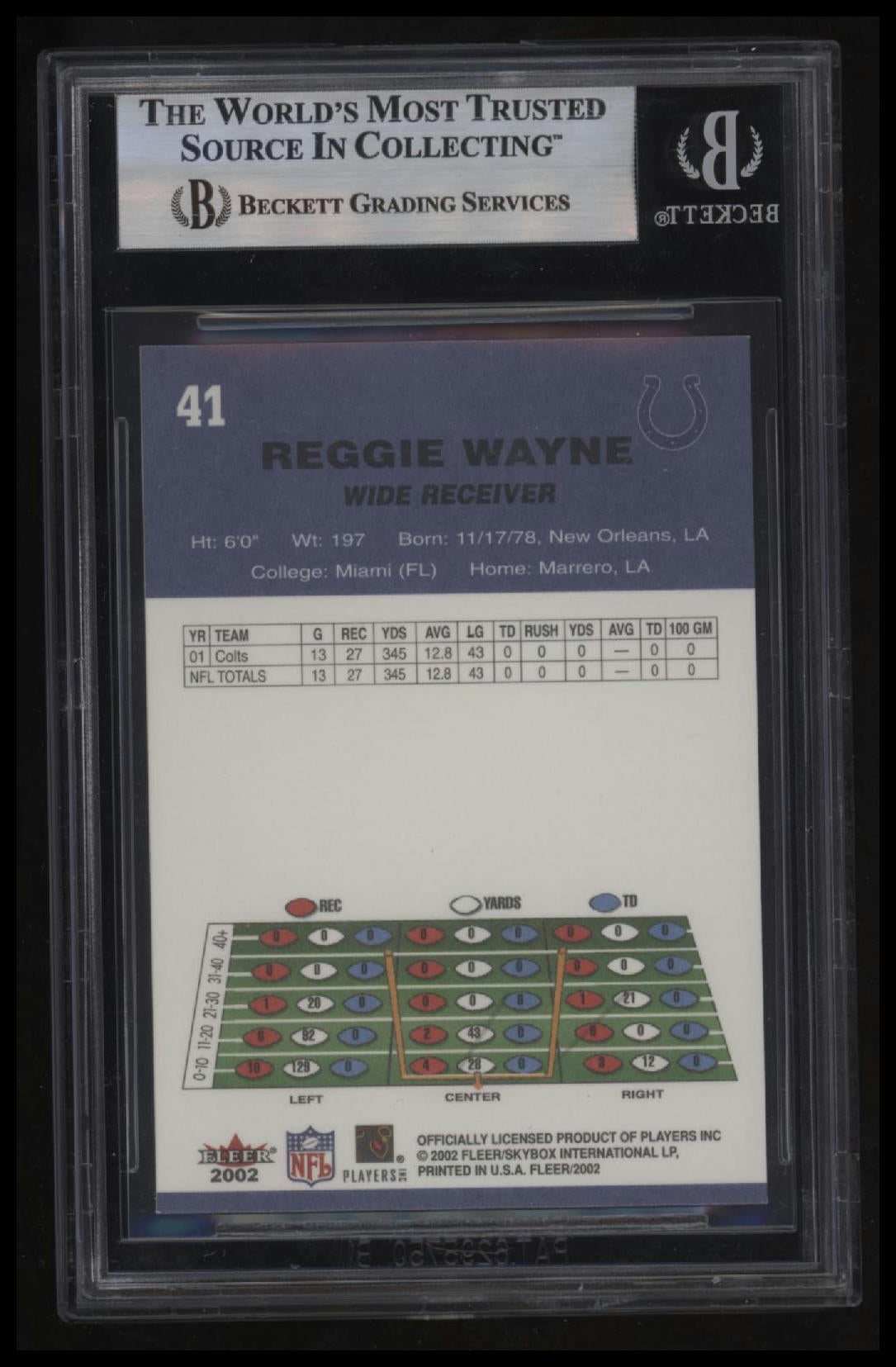 2002 Fleer Tradition Reggie Wayne BGS 8.5