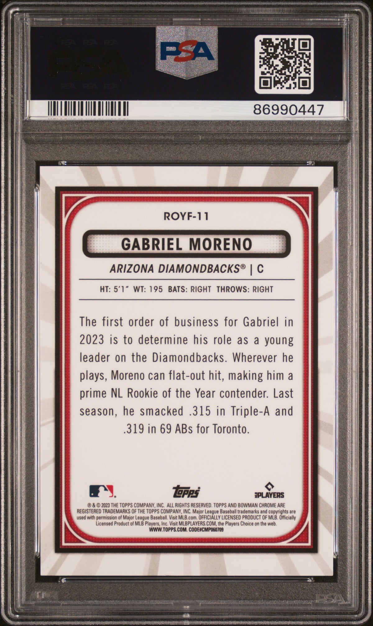 2023 Bowman Rookie Of The Year Favorites Gabriel Moreno Atomic Ref PSA 9