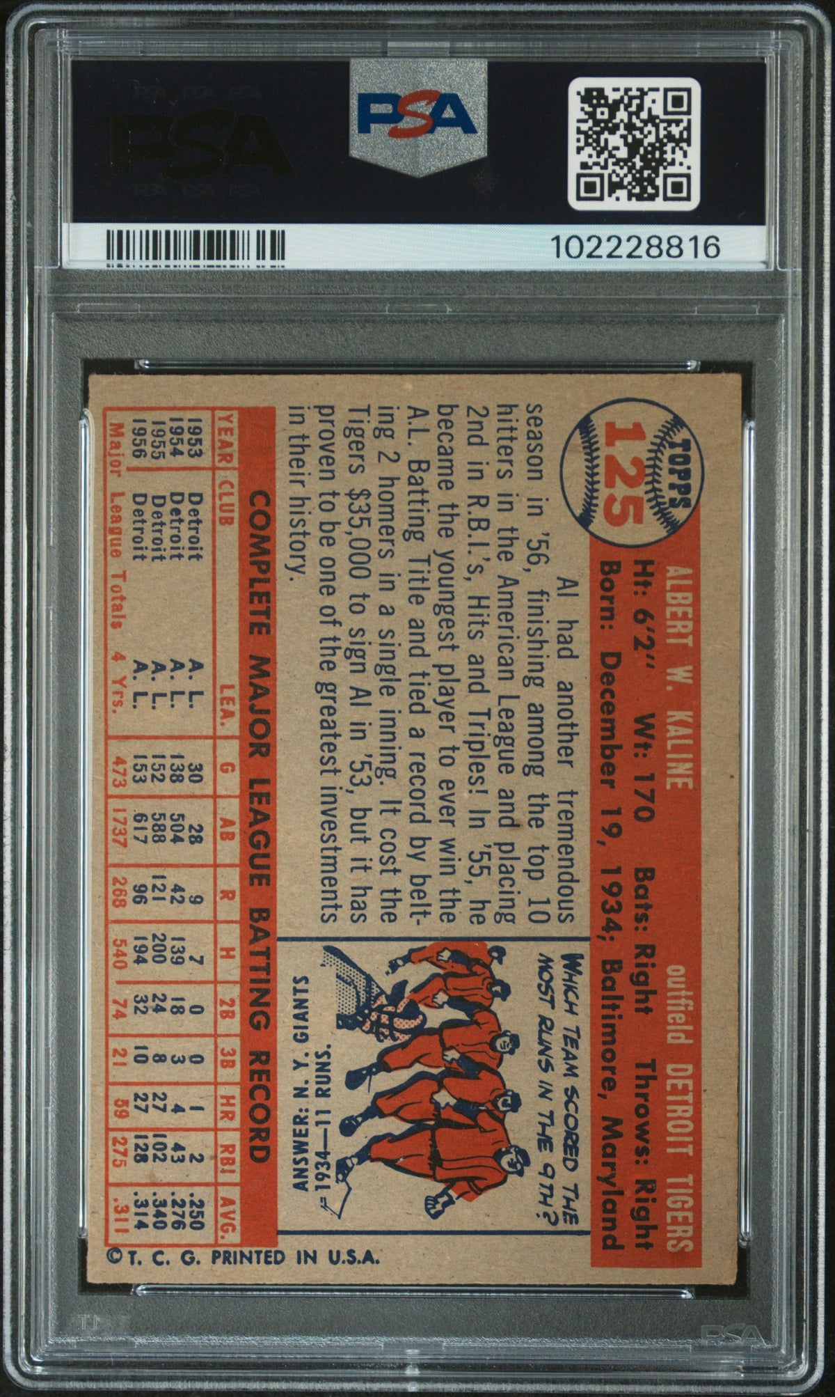 1957 Topps Al Kaline PSA 6