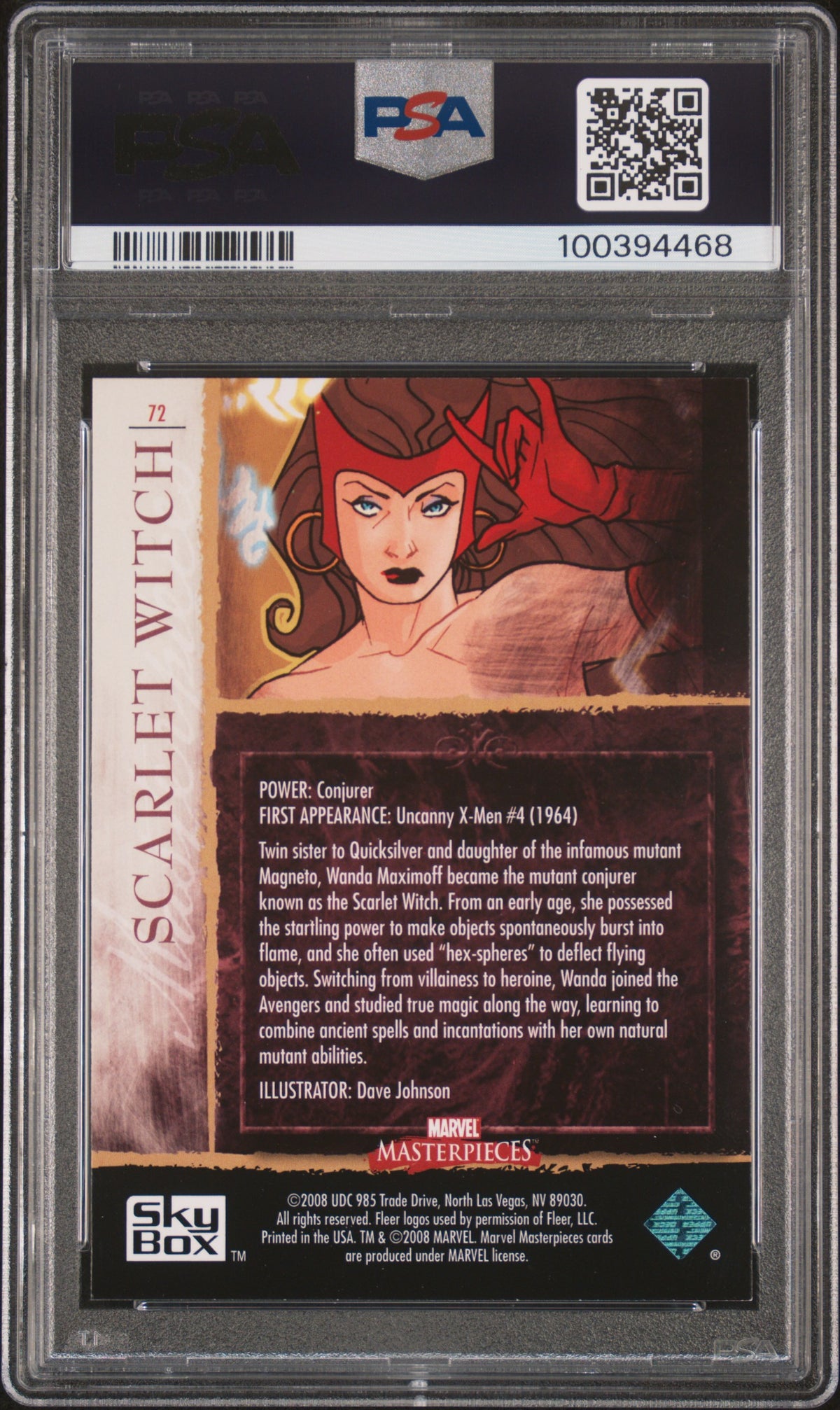 2008 Marvel Masterpieces Set 2 Scarlet Witch Set 2 PSA 9