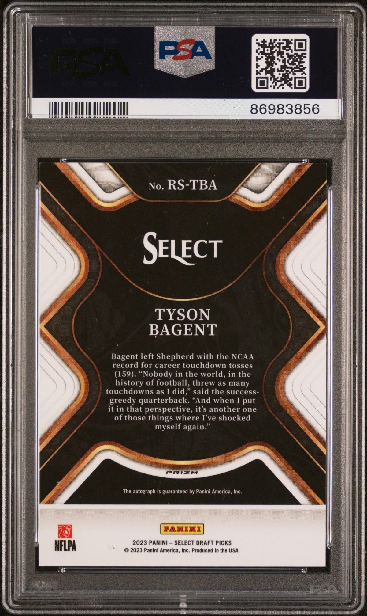 2023 Panini Select Draft Picks Rookie Signatures Tyson Bagent Red Prizm PSA 9