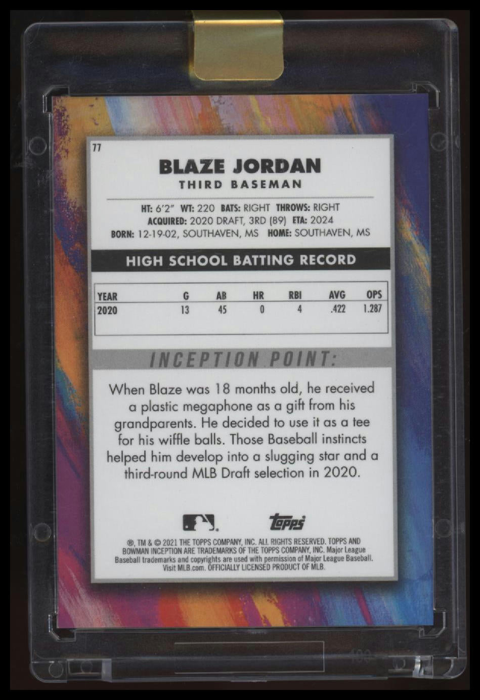 2021 Bowman Inception Blaze Jordan Red Foil #/5