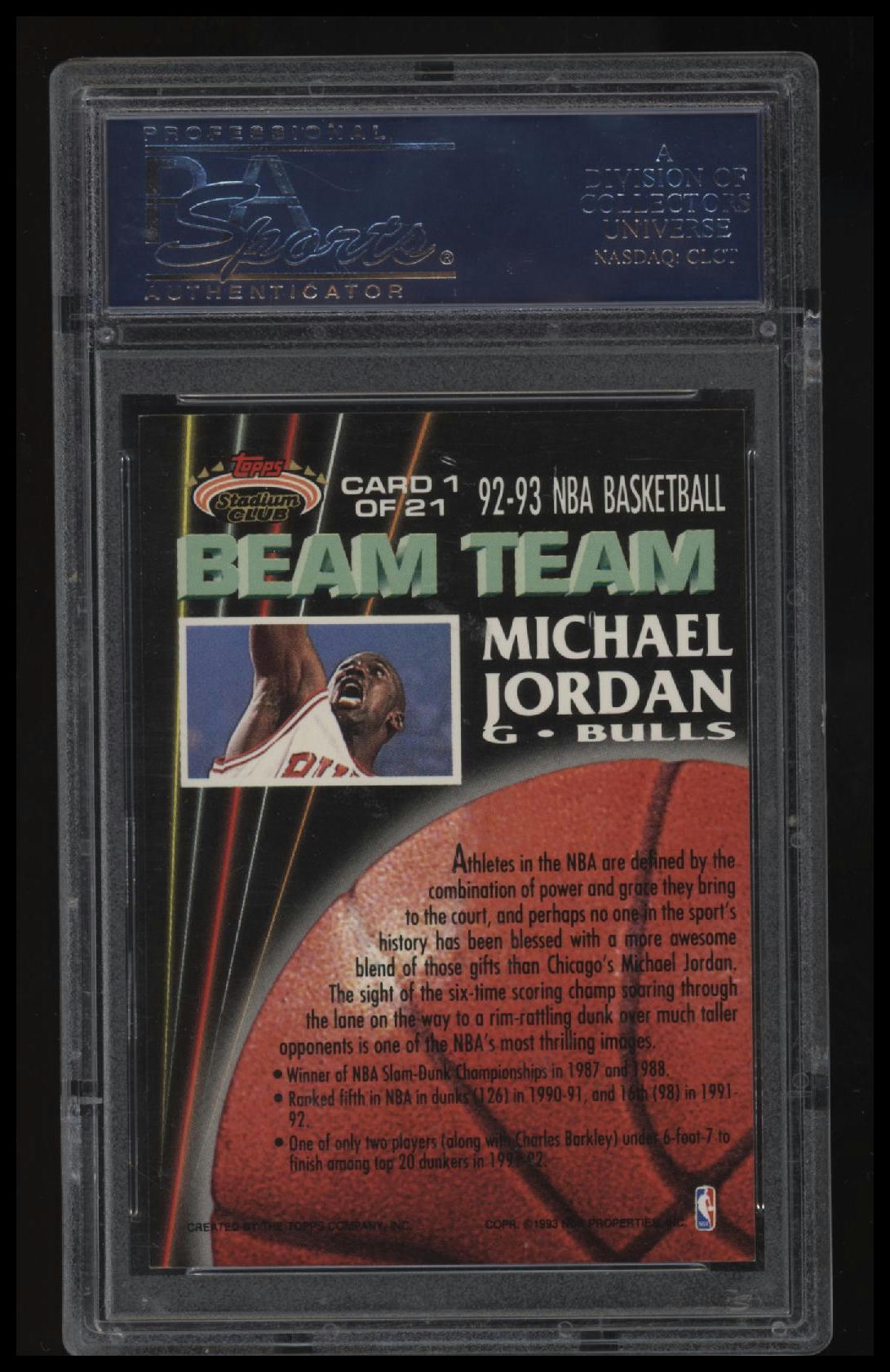 1992 Stadium Club Beam Team Michael Jordan Beam Team PSA 8