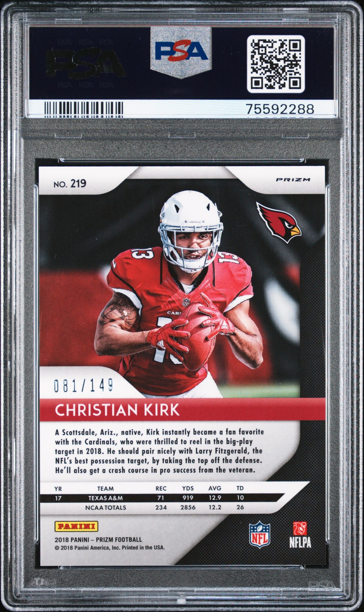 2018 Panini Prizm Christian Kirk Red Wave Prizm PSA 10